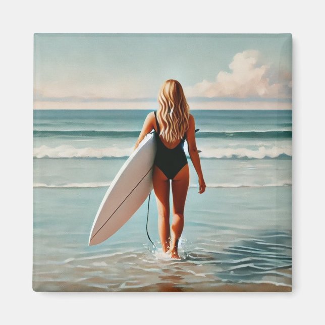 Aimant Surfer Girl sur la plage (Devant)