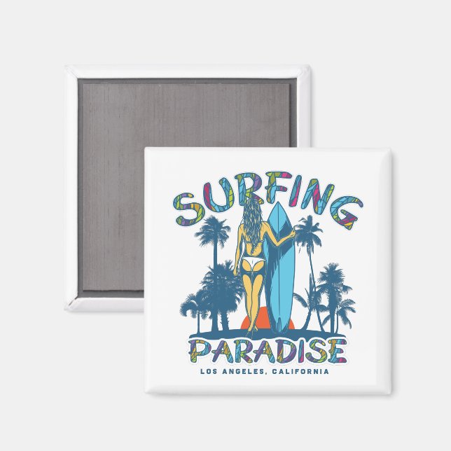 Aimant Surfer Girl Vintage Californie (Recto/Verso)