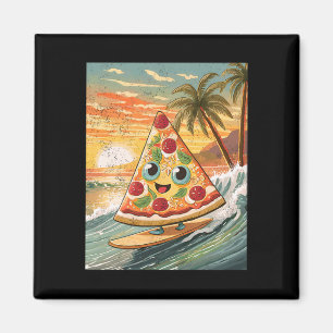 Aimant Surfer sur une tranche de pizza dans une plage tro