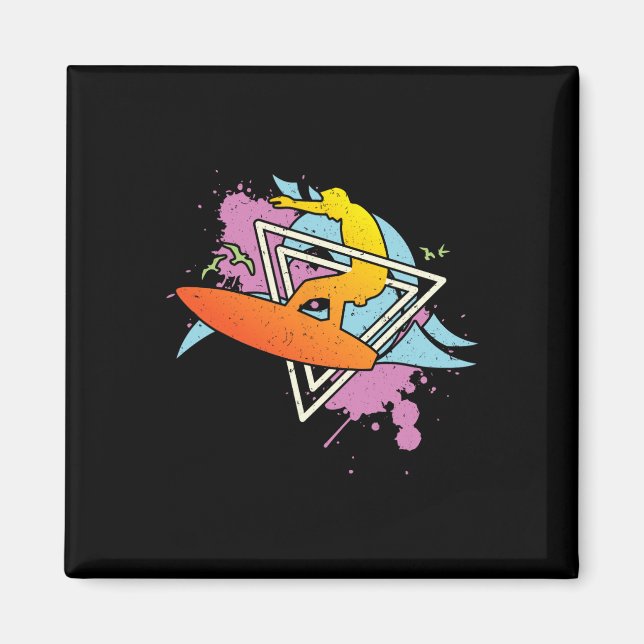 Aimant Surfeur 80s 90s Vaporwave Planche de surf  (Devant)