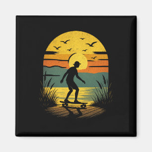 Aimant Surfeur au coucher du soleil - Plage de surf rétro