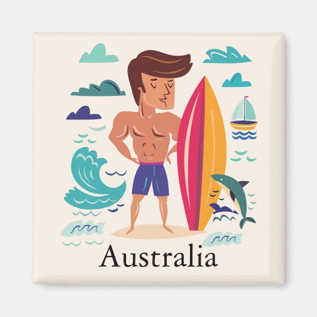 Aimant Surfing Australie Nom personnalisé (Devant)