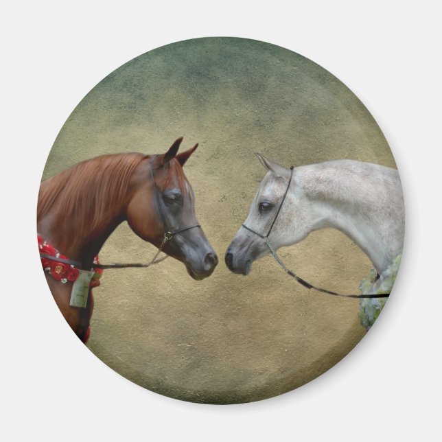 Aimant Surreal two horses painting. (Devant)