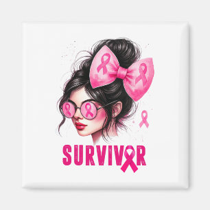 Aimant Survivant Conscience du cancer du sein Pink Messy 