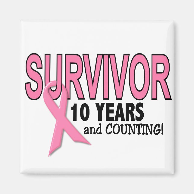 Aimant SURVIVANT DU CANCER DU SEIN 10 ans et dénombrement (Devant)