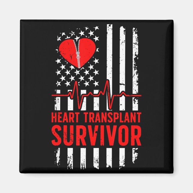 Aimant survivant d'une greffe cardiaque drapeau américain (Devant)