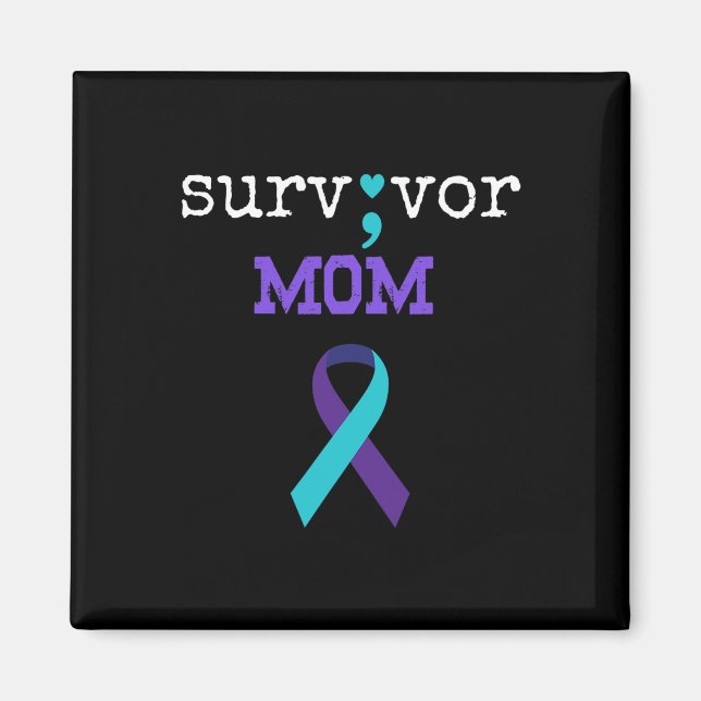 Aimant Survivante Maman - Semicolon Cadeau Prévention du  (Devant)