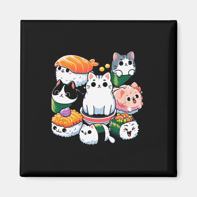 Aimant Sushi Anime Chat Sushi Lover Cadeau (Devant)