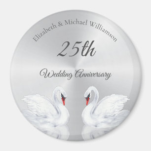 Aimant Swans Silver coutume 25e anniversaire Mariage