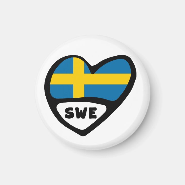 Aimant Sweden Country Code Flag Heart, SWE (Devant)
