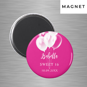 Aimant Sweet 16 ballons roses et blancs pour fête