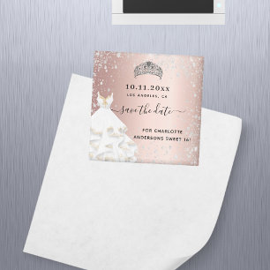 Aimant Sweet 16 rose gold glitter save the date