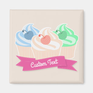 Aimant Sweet Cupcake Trio Texte personnalisé