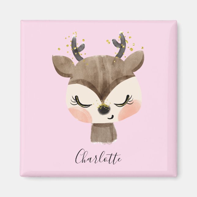 Aimant Sweet Cute & Girly Pastel Blush Rose Bébé Reindeer (Devant)