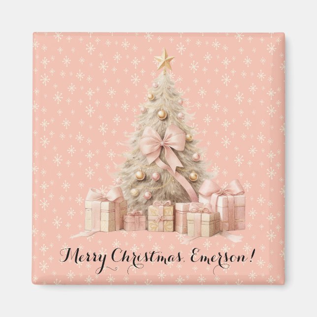 Aimant Sweet Cute & Girly Pastel Soft Pink sapin de Noël (Devant)