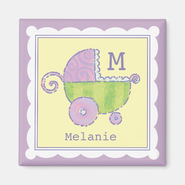 Aimant Sweet Dreams Baby Carriage Lavender Monogrammed (Devant)