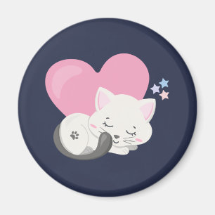 Aimant Sweet Kitty Chat Dormir avec un grand coeur en arr