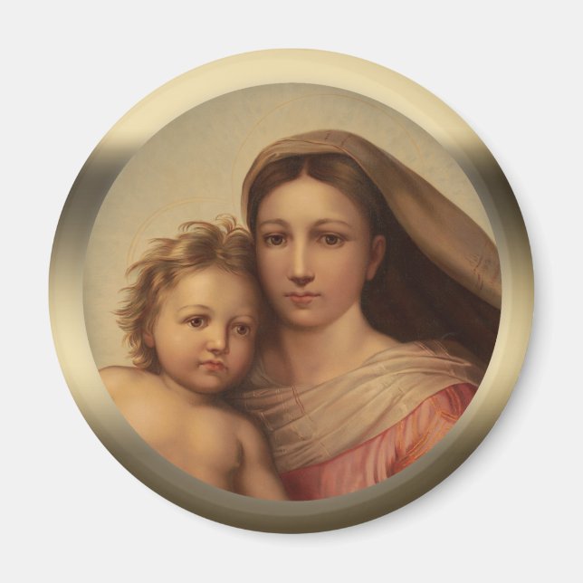Aimant Sweet Marie et Jésus enfant Sistine madonna Prang (Devant)