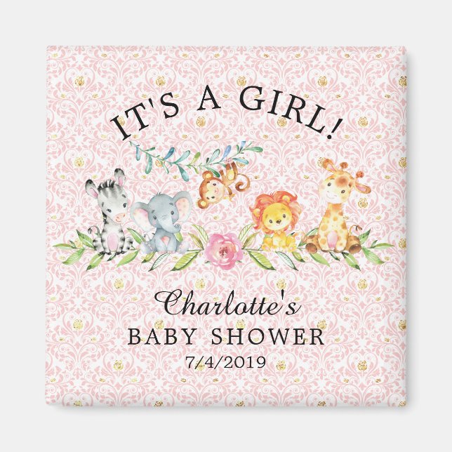 Aimant Sweet Safari Animaux Baby shower Favoriser l'aiman (Devant)