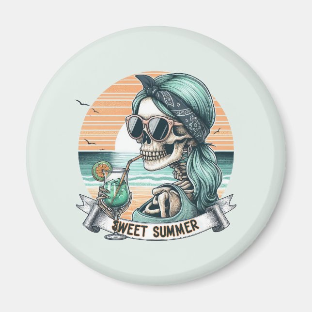 Aimant Sweet Summer Skeleton Retro Sunset Design (Devant)