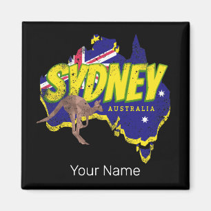 Aimant Sydney Australie Rétro Kangaroo Et Drapeau Vintage
