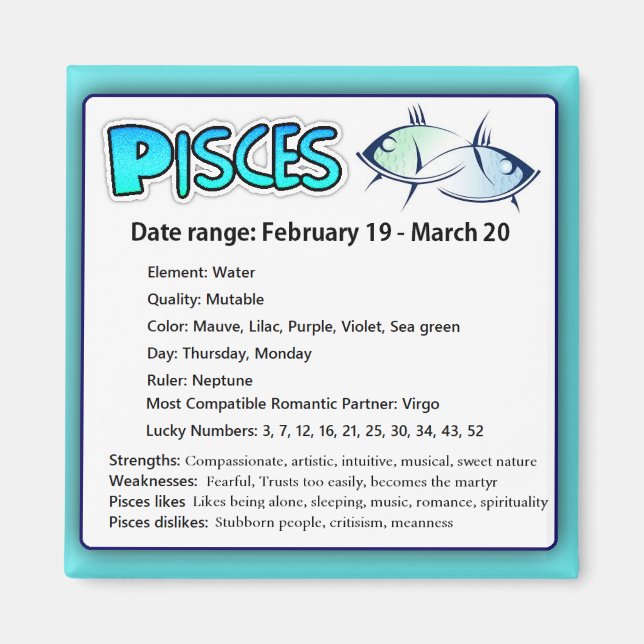 Aimant Symbole astrologique de l'Horoscope Pisces (Devant)