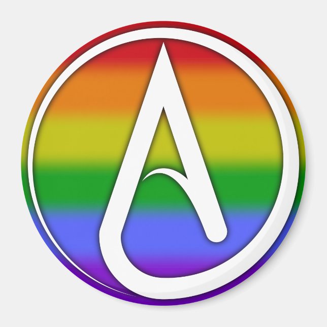 Aimant Symbole athée blanc sur arc-en-ciel (Devant)