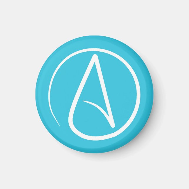 Aimant Symbole athée : blanc sur bleu ciel (Devant)