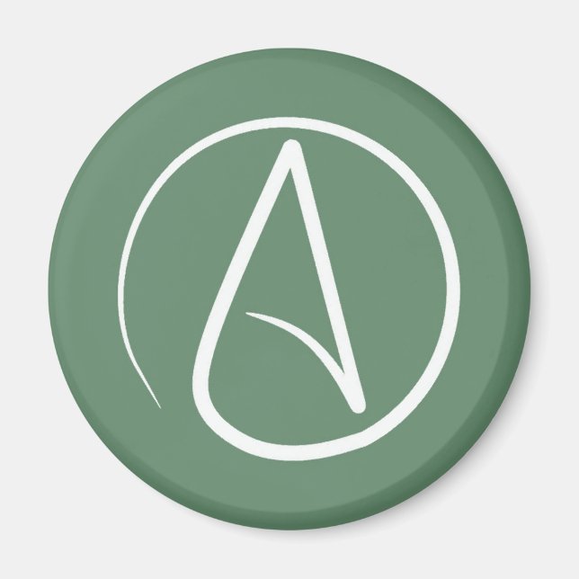 Aimant Symbole athée : blanc sur vert sauge (Devant)