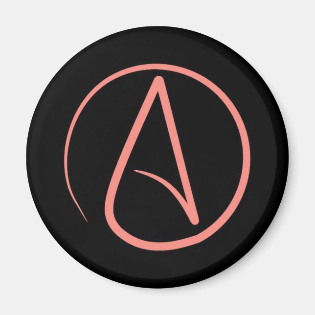 Aimant Symbole athée : corail sur noir (Devant)