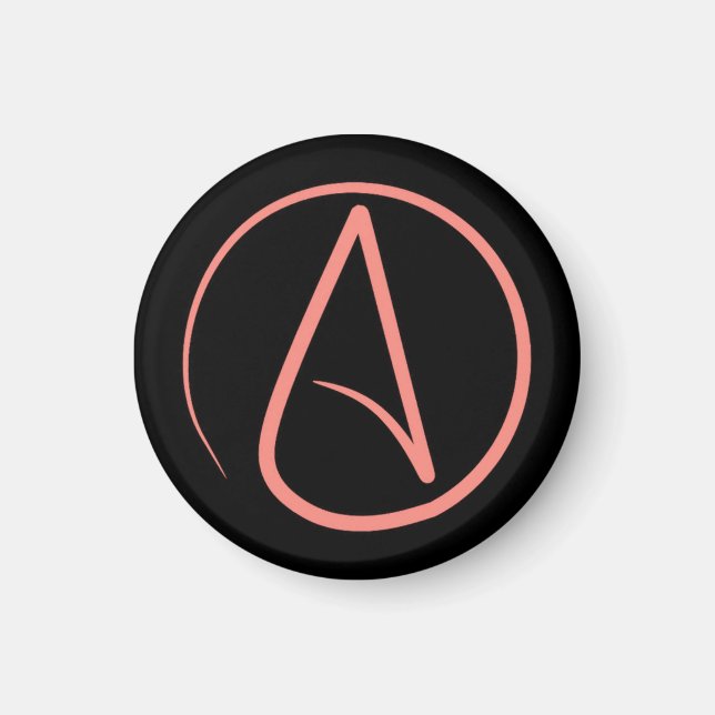 Aimant Symbole athée : corail sur noir (Devant)