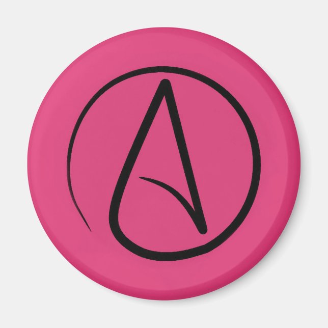 Aimant Symbole athée : noir sur fuchsia (Devant)