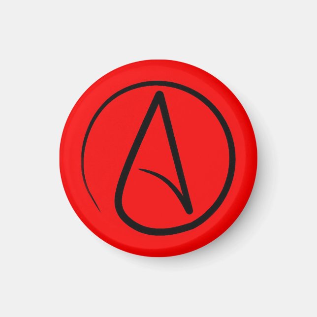 Aimant Symbole athée : noir sur rouge (Devant)