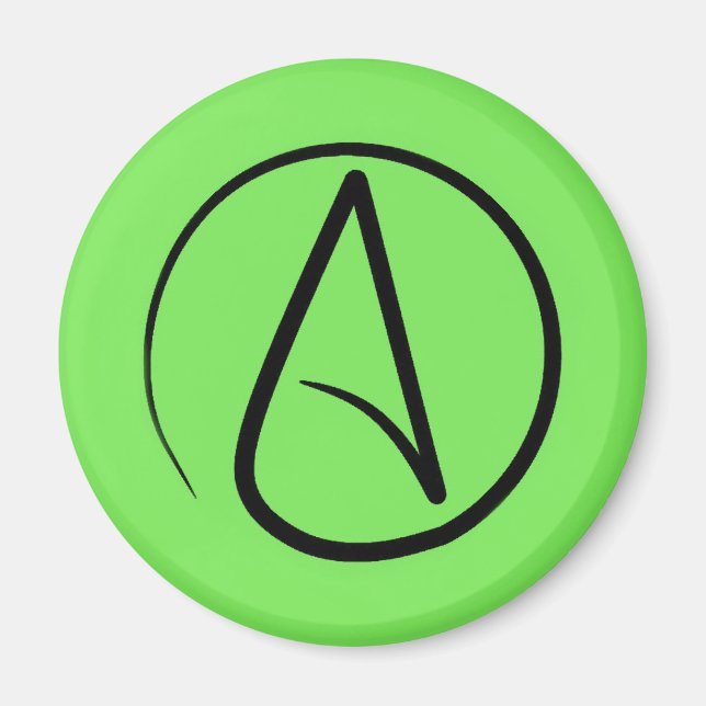 Aimant Symbole athée : noir sur vert citron (Devant)