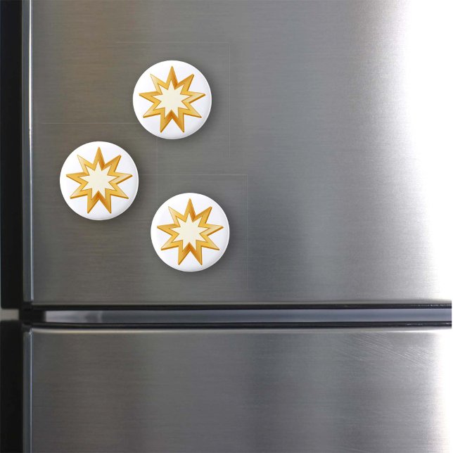 Aimant Symbole baha'i (Nine pointed star, symbol of the Baha’i faith in gold. )