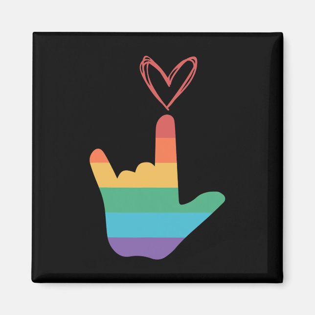 Aimant Symbole d'amour arc-en-ciel Asl sourd  (Devant)
