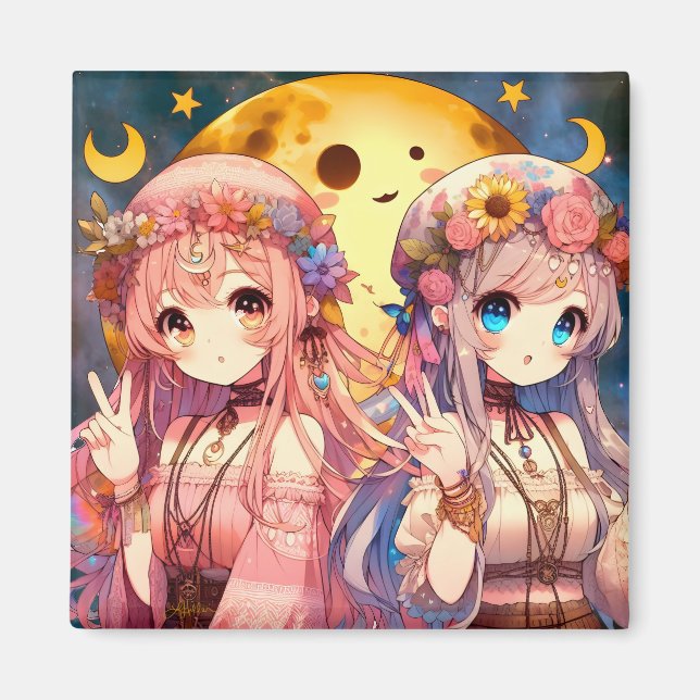 Aimant SYMBOLE DE LA FEMME Anime Hippie Lune Filles Donne (Devant)