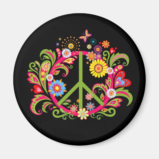 Aimant SYMBOLE DE LA PAIX Florale EN NOIR (Devant)