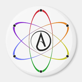 Aimant Symbole de l'atome athée arc-en-ciel