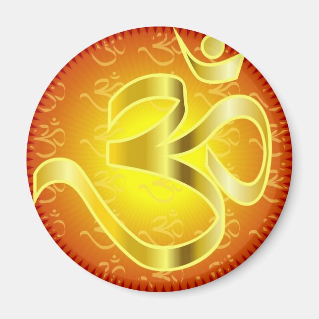 Aimant Symbole de l'Aum ou de l'Om en jaune et rouge (Devant)