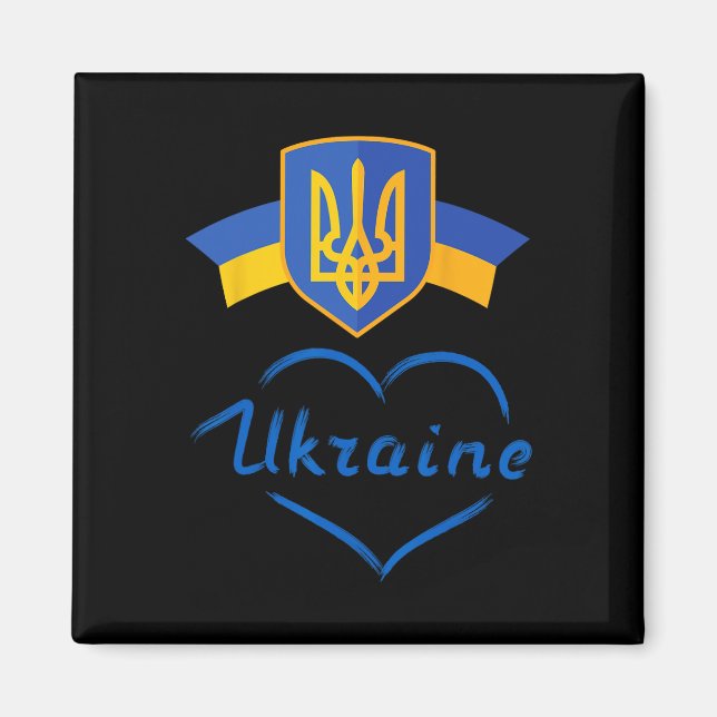 Aimant Symbole de l'Ukraine Drapeau ukrainien Trident dor (Devant)