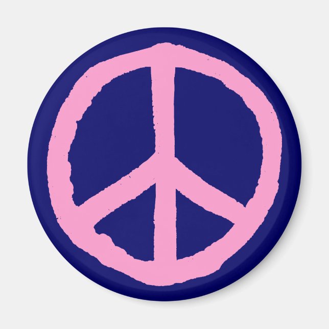 Aimant Symbole de paix brut - rose sur bleu foncé (Devant)