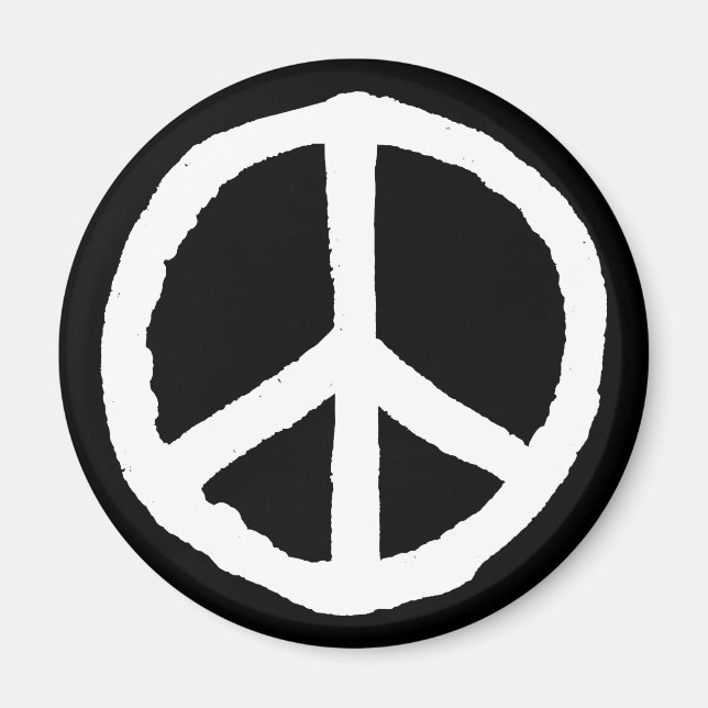 Aimant Symbole de paix rude - Blanc sur Noir (Devant)