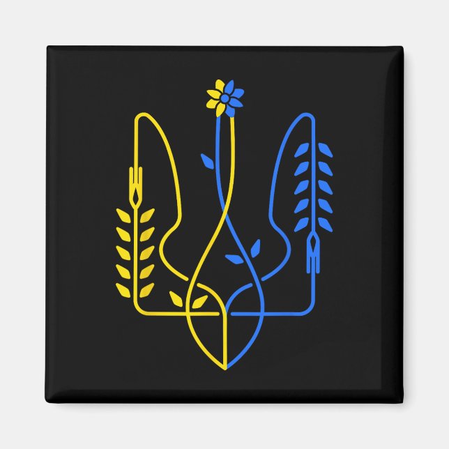 Aimant Symbole de trident doré ukrainien Drapeau ukrainie (Devant)