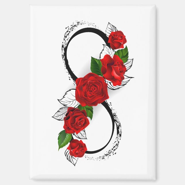 Aimant Symbole d'infini avec les roses rouges (Recto)