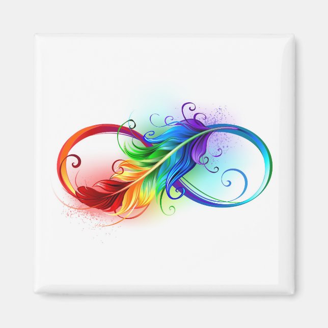 Aimant Symbole d'infini avec plume arc-en-ciel (Devant)