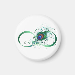 Aimant Symbole d'infini avec plume de paon