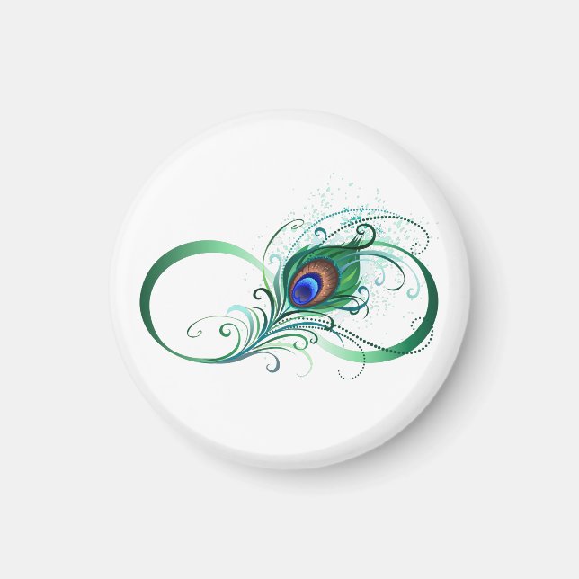 Aimant Symbole d'infini avec plume de paon (Devant)
