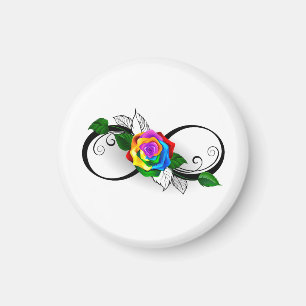 Aimant Symbole d'infini avec rose arc-en-ciel