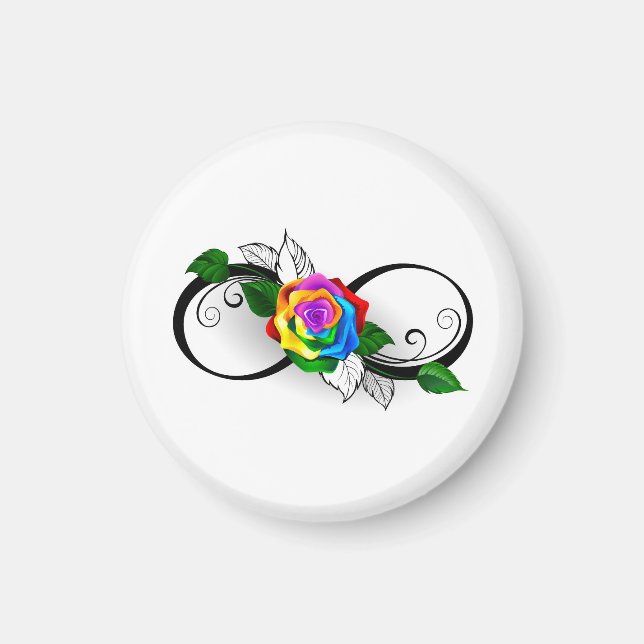 Aimant Symbole d'infini avec rose arc-en-ciel (Devant)